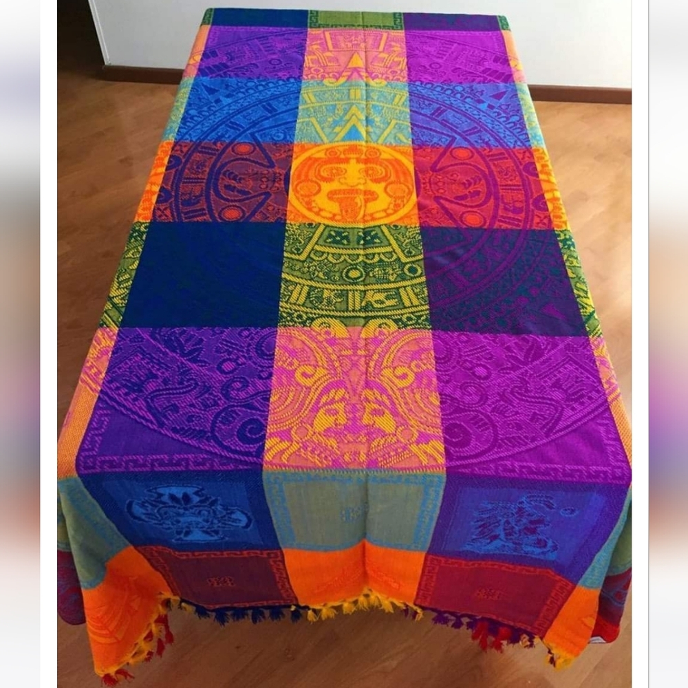 Authentic Mexican Mayan Aztec Mantel Colorful Woven Table Cloth Dinning